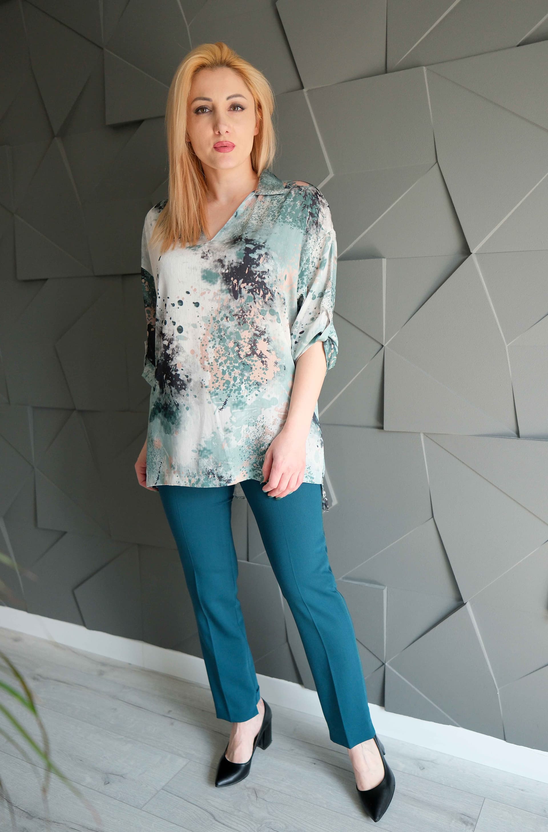 Bluza imprimeu neo - Verde Negru Bej