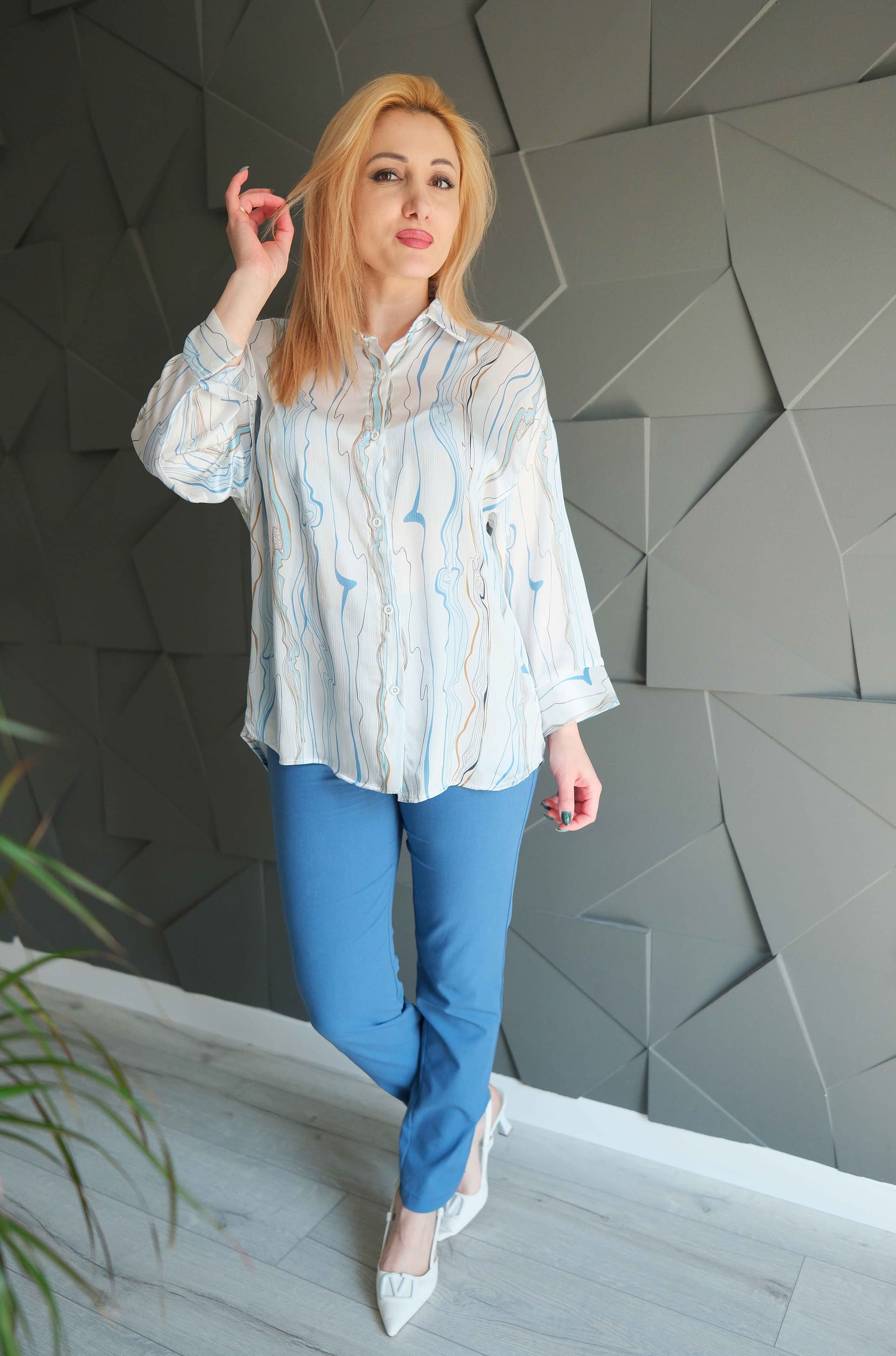 Bluza Linii - Alb Albastru