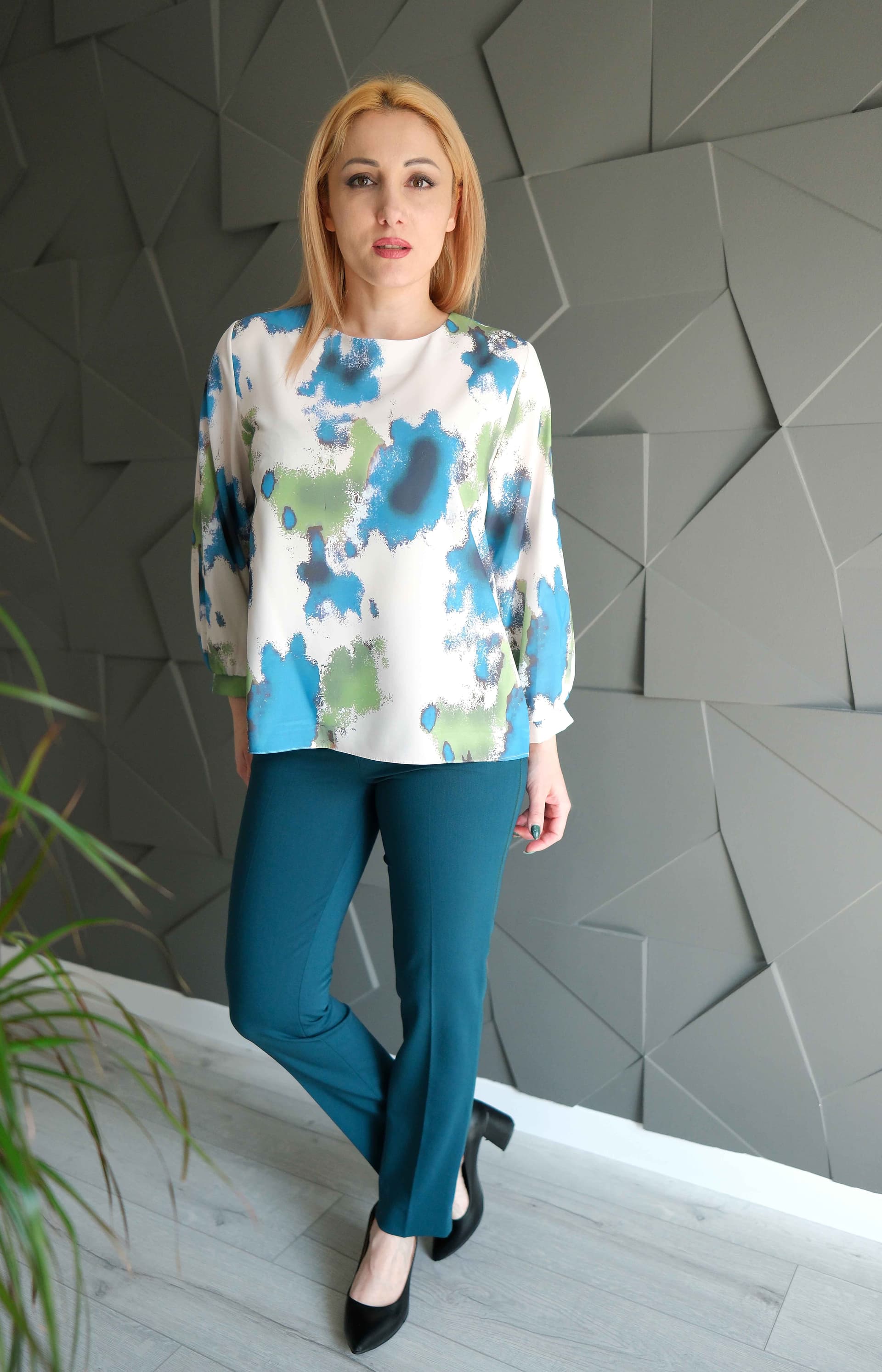 Bluza Print petrol  - Bej Albastru Verde